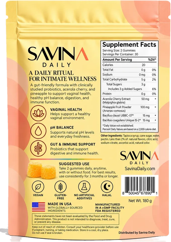 Back of the Pineapple Fresh pouch with Supplement Facts